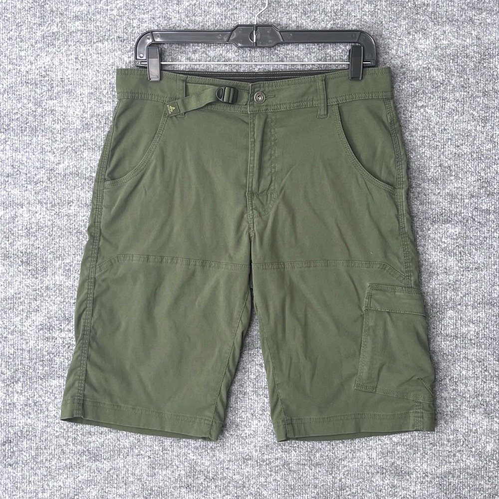 Prana Zion Shorts Olive Green Womens 30W x 12L Hiking Cargo Stretch Belted